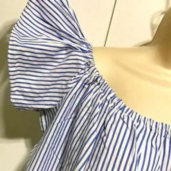 ZARA BASIC COLLECTION Nautical Blue White Stripes Over Shoulder Crop Top Large - Picture 5 of 15